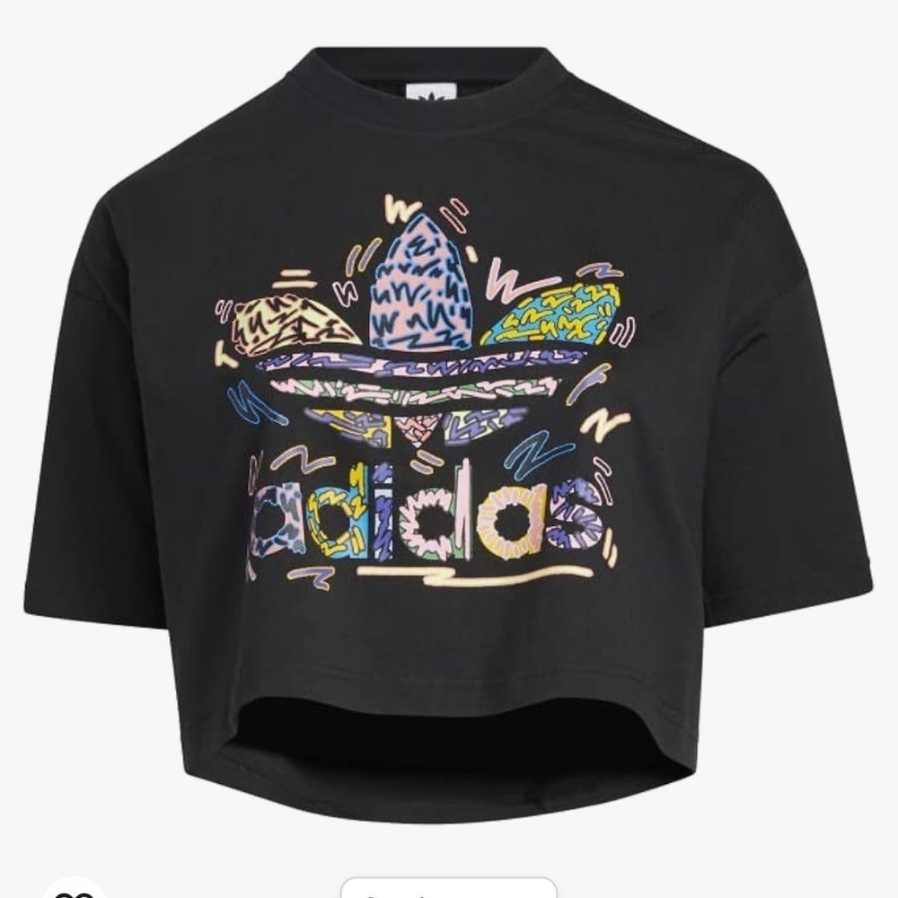 adidas Black and Pink Boxy Crop Graphic Tee